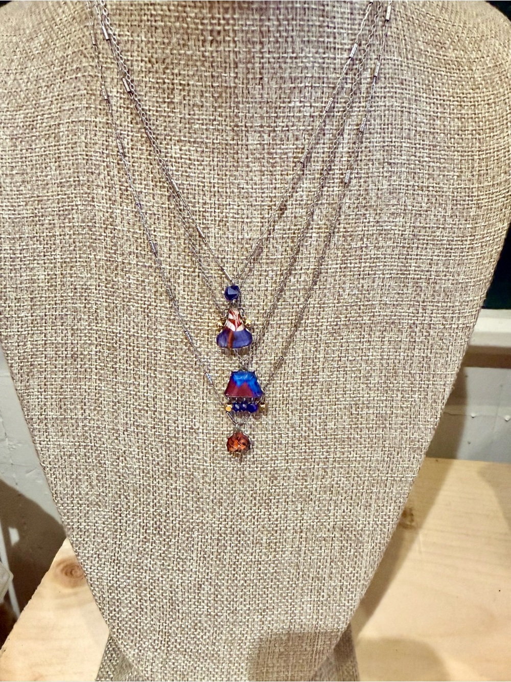 Ayala bar Triple-Layer Blue & Amber Crystal Pendant Necklace - Women Jewelry - Picture 2 of 5